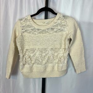 Anthropologie Moth Cream Long Sleeve Cropped Sweater, size Small